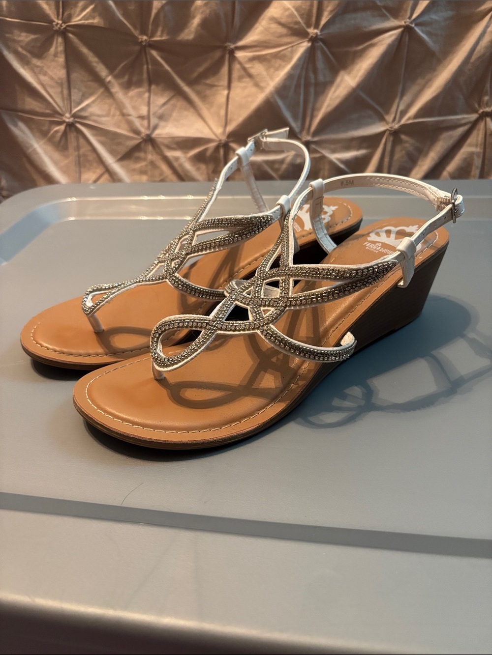 Women's Silver Embellished Wedge Sandals